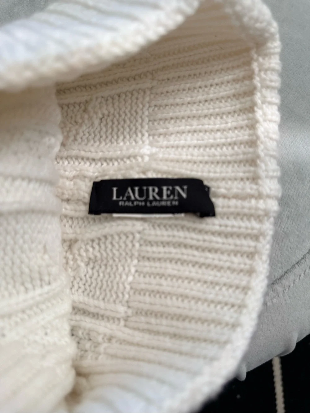 Ralph Lauren Cream Cable Knit Beanie with Tan Pom